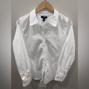 Chaps White Button-Up Collared Long Sleeve Top Women’s Medium Slim Fit